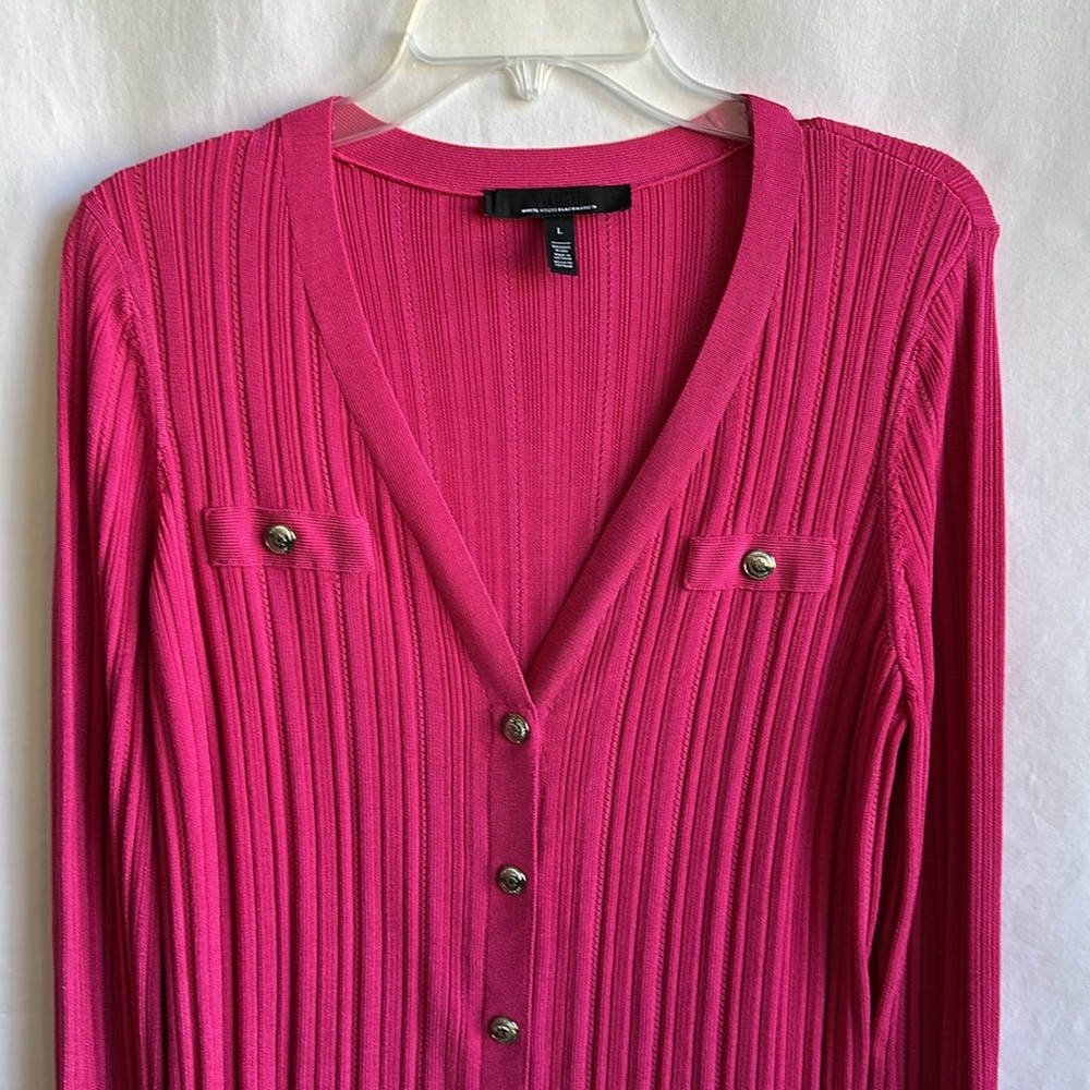 White House Black Market fuschia snap front cardigan, size L - Picture 2 of 7